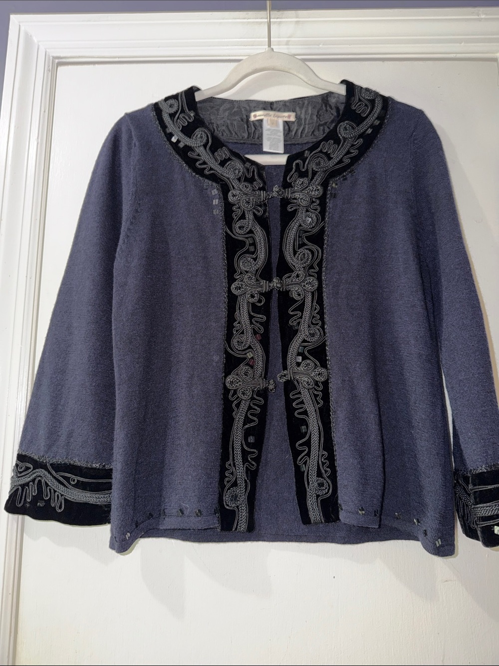 Nanette Lepore Black Trim Embroidered Cardigan